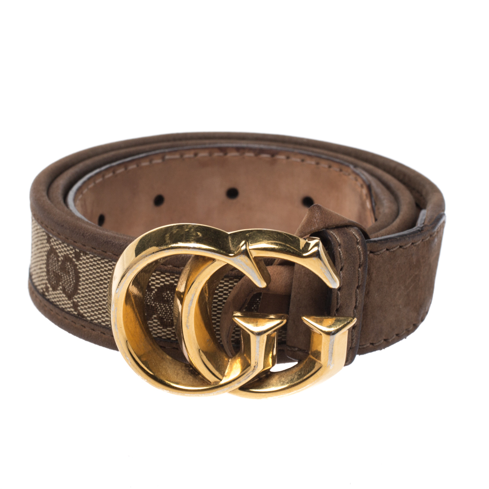 

Gucci Brown Guccissima Canvas and Leather GG Buckle Belt