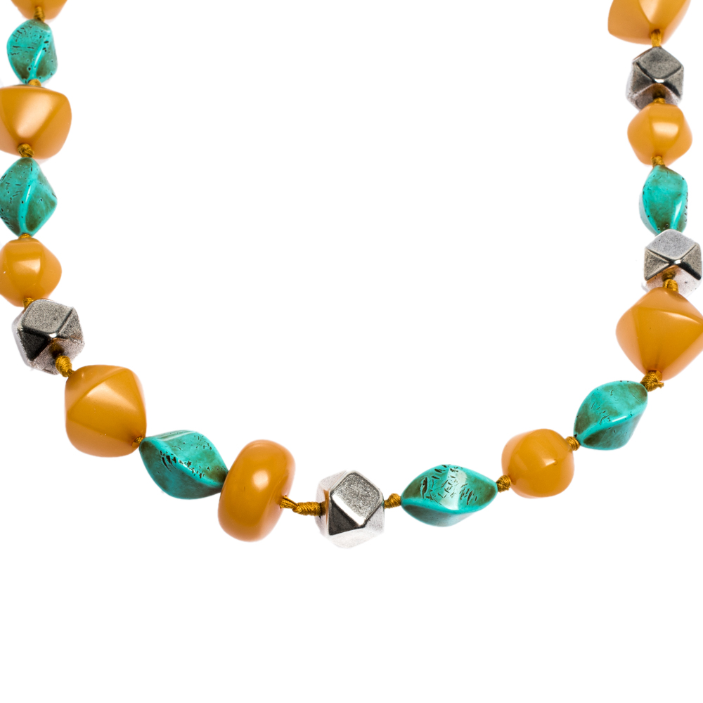 

Gucci Multicolor Beaded Silver Tone Long Statement Necklace