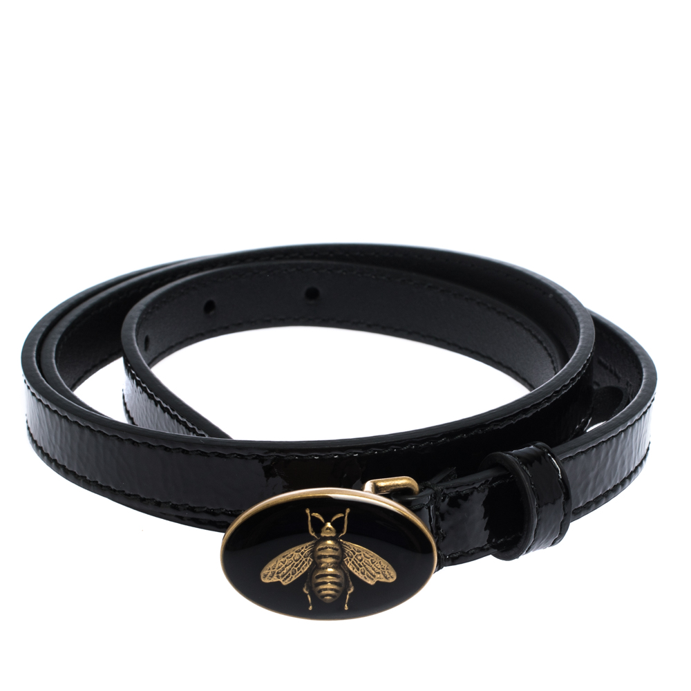 

Gucci Black Patent Leather Skinny Bee Belt