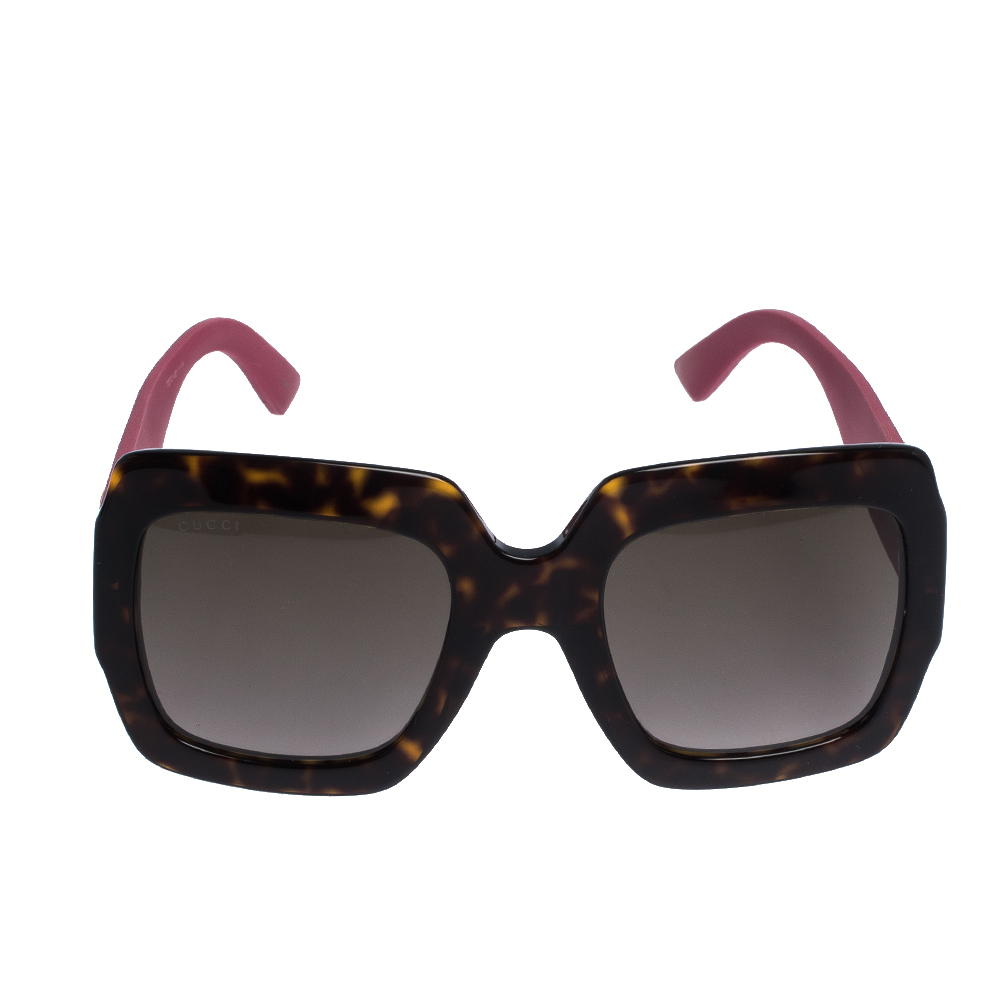 

Gucci Havana with Pink Glitter/Brown Gradient GG0102S Square Sunglasses
