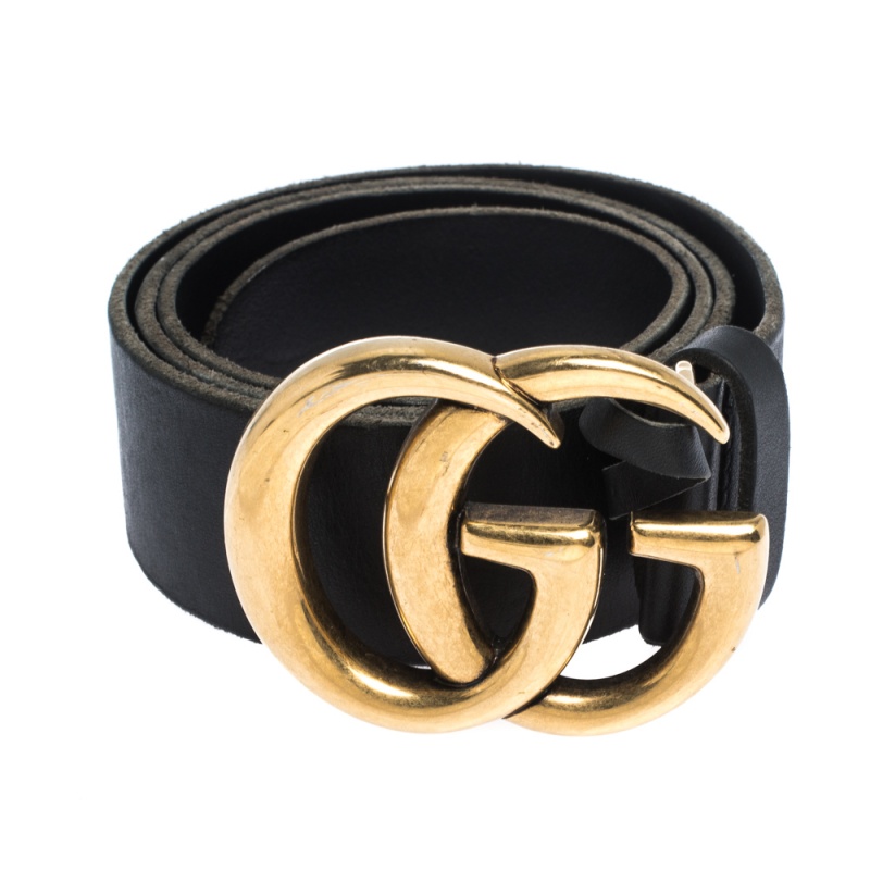 

Gucci Black Leather GG Buckle Belt