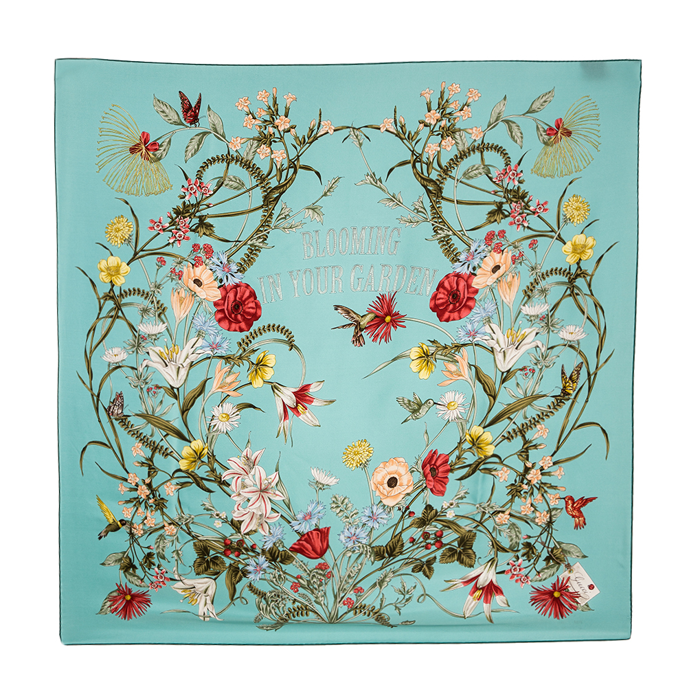 

Gucci Turquoise Blue Bloom Silk Square Scarf