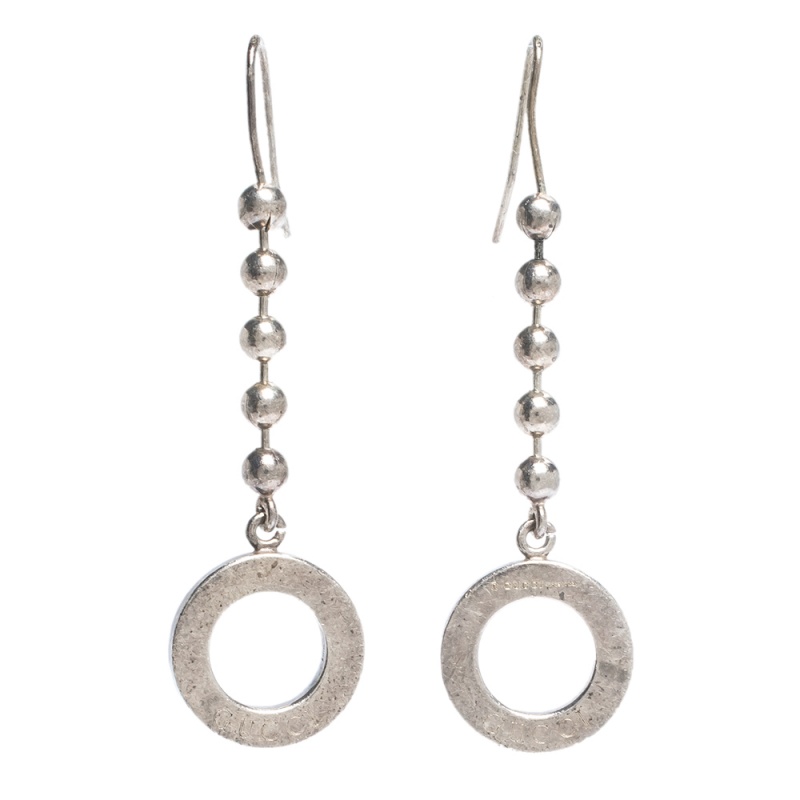 Pre Owned Gucci Bead Silver Drop Hook Earrings