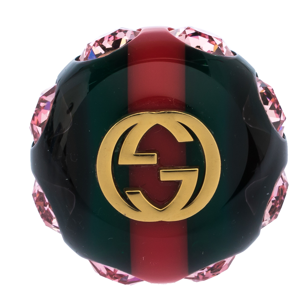 

Gucci Logo Resin Crystal Embellished Gold Tone Cocktail Ring Size, Multicolor