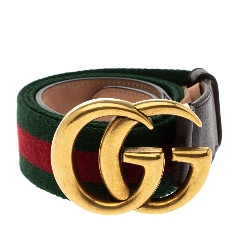 

Gucci Brown Canvas and Leather Web GG Logo Buckle Belt