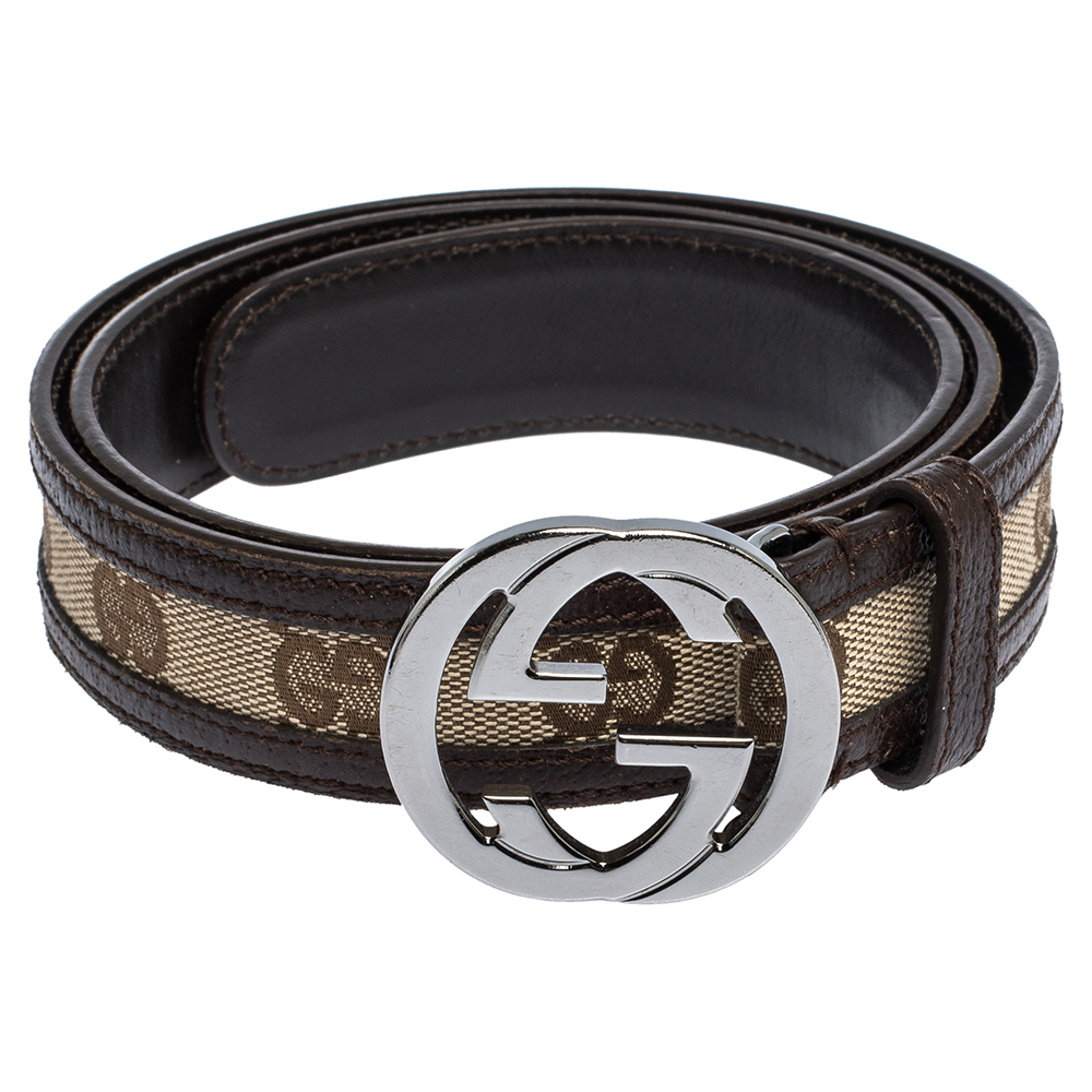 

Gucci Brown/Beige GG Canvas and Leather Interlocking G Buckle Belt