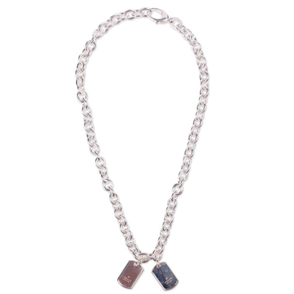 Pre Owned Gucci Silver Two Tags Necklace