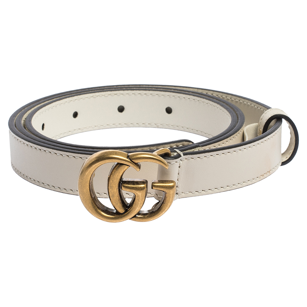

Gucci White Leather Double G Slim Belt
