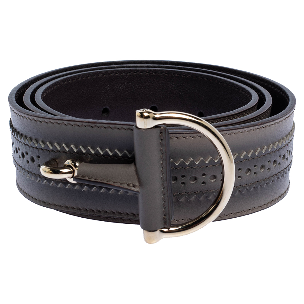 

Gucci Grey Brogue Leather D Ring Belt