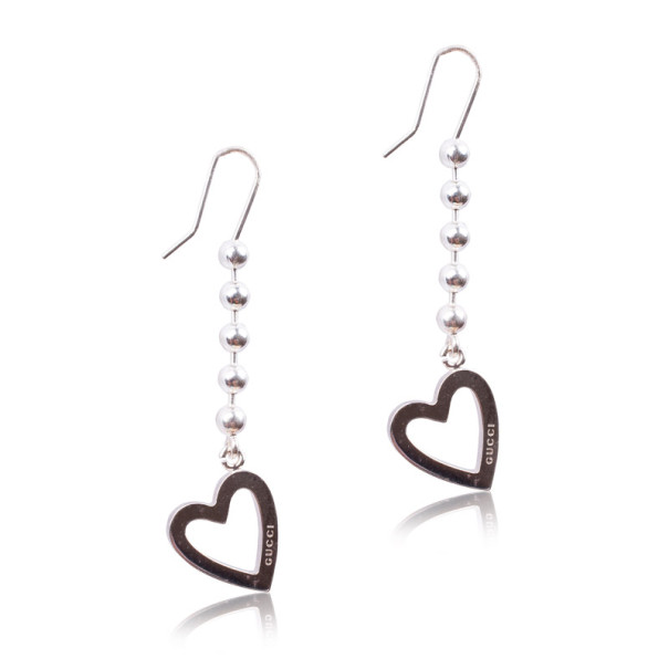 Pre Owned Gucci Silver Heart Pendant Earrings
