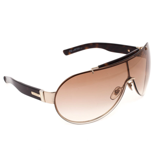 Gucci Brown Aviator Shield Sunglasses