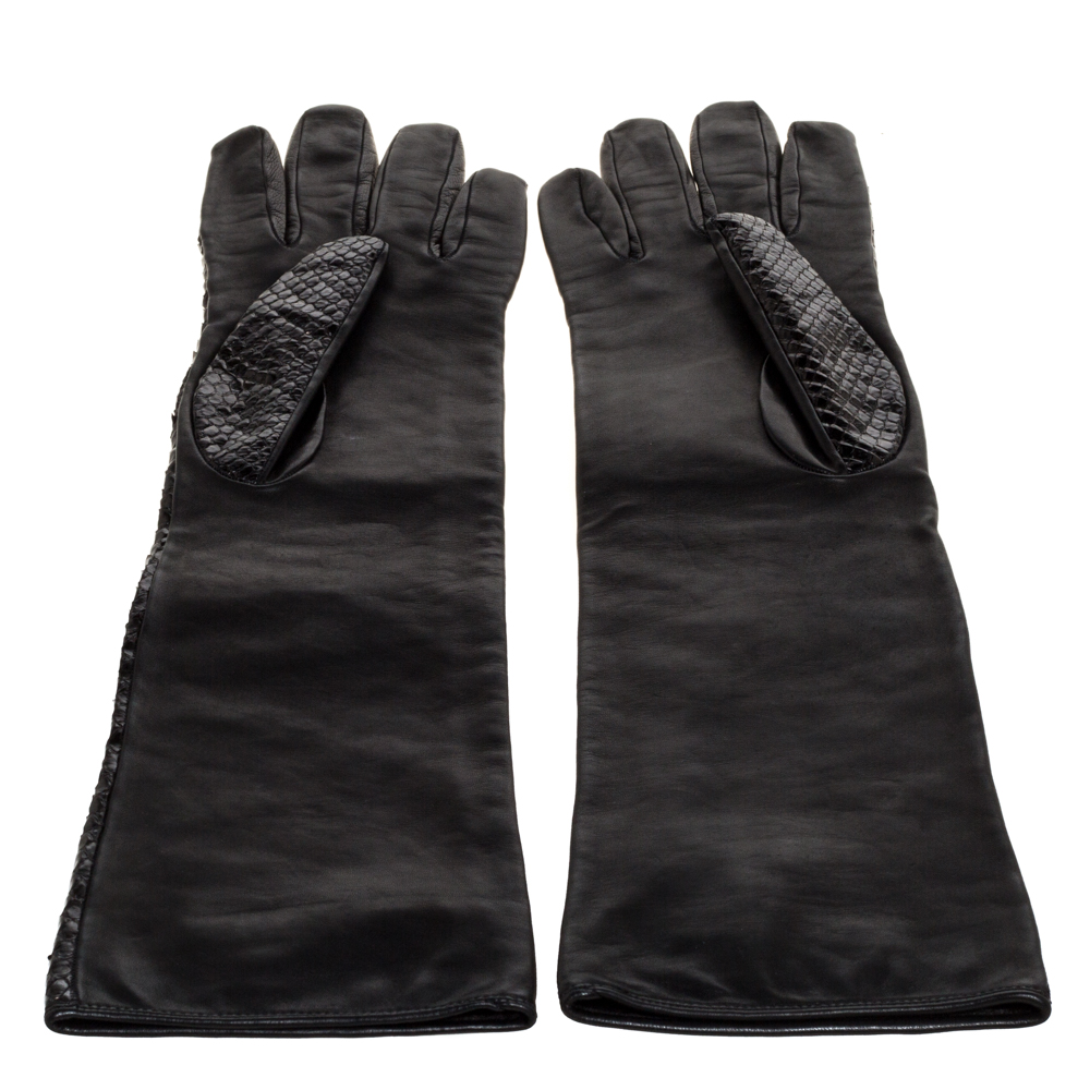 

Gucci Black Python and Leather Gloves Size