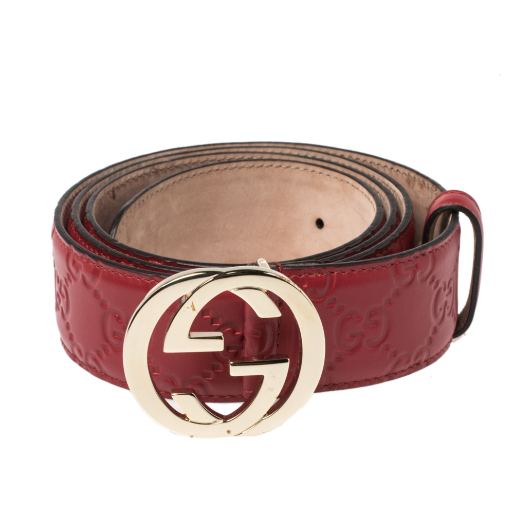 

Gucci Red Guccissima Leather Interlocking G-Buckle Belt