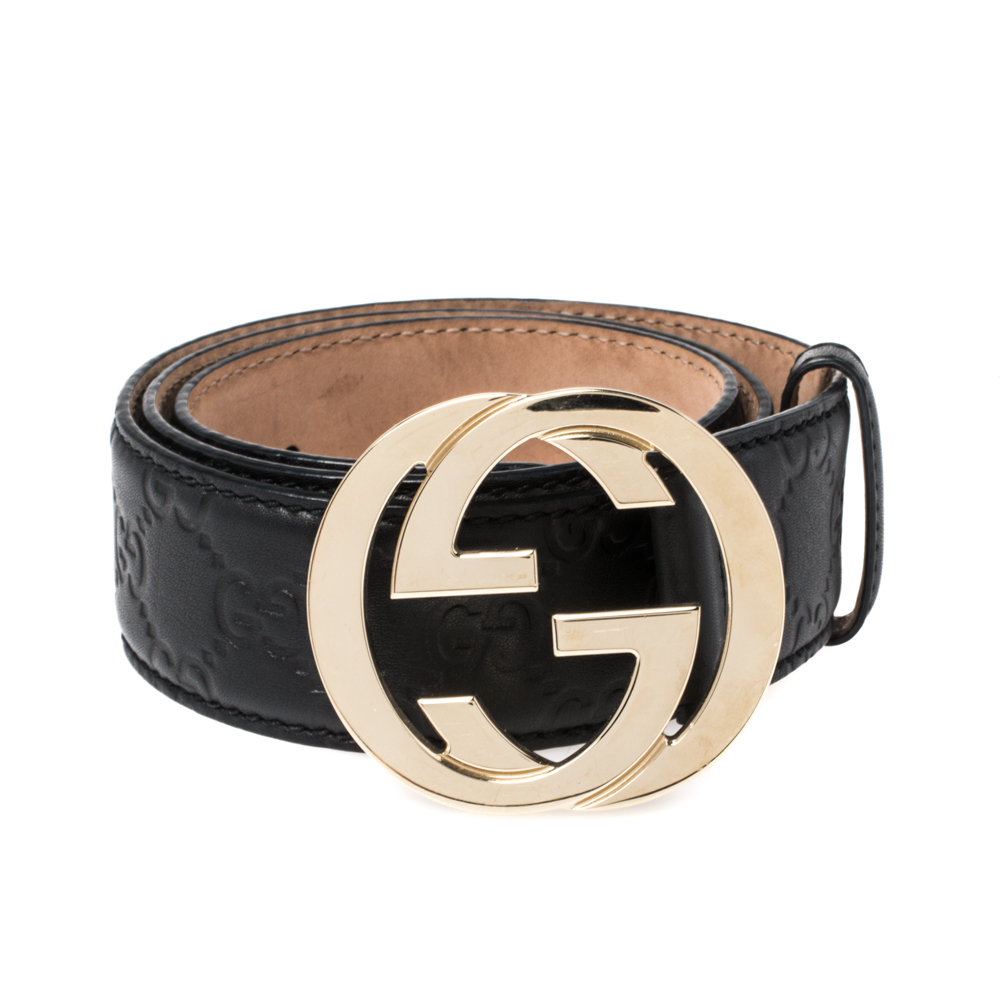

Gucci Black Guccissima Leather Interlocking G-Buckle Belt