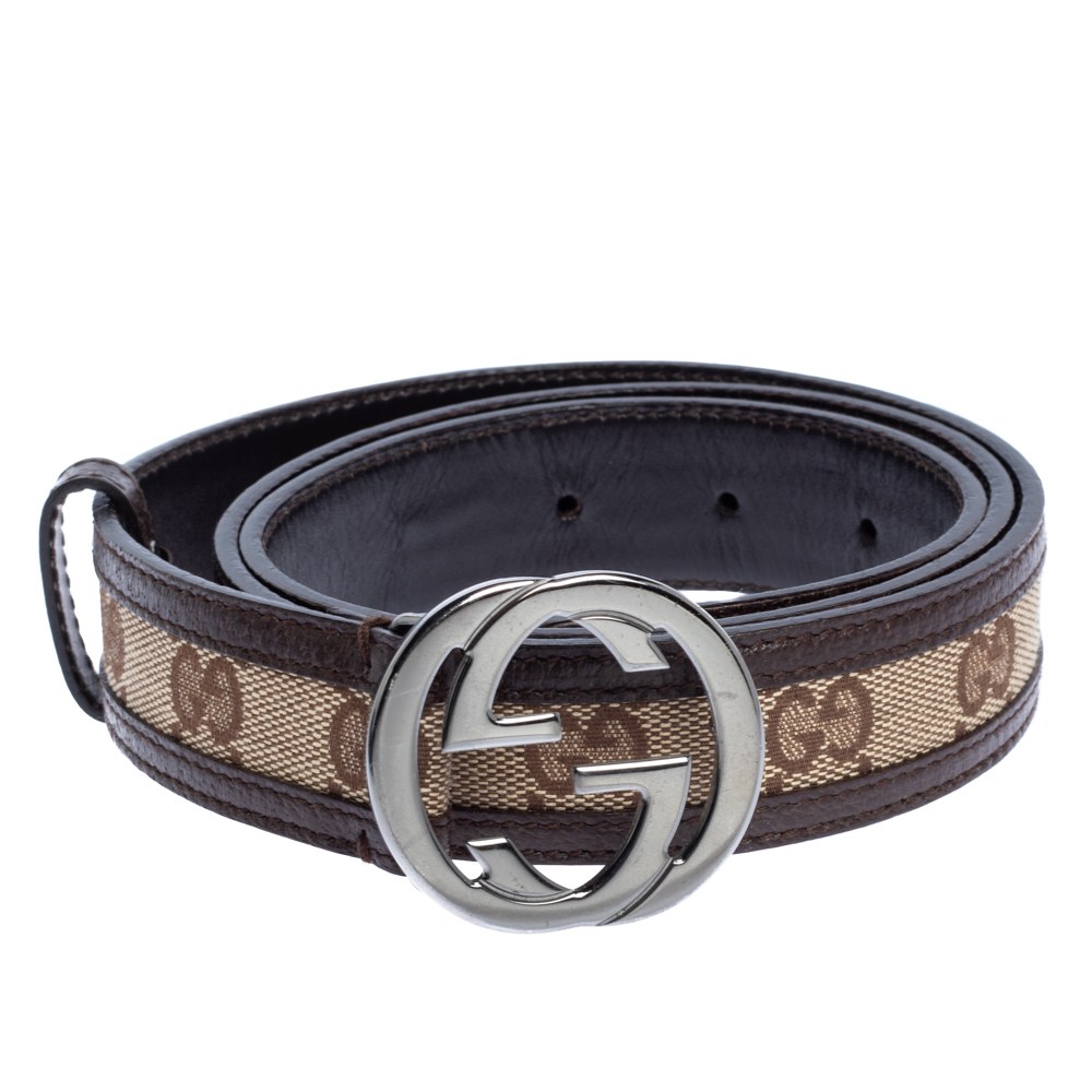 

Gucci Beige/Brown GG Canvas and Leather Interlocking G Buckle Belt