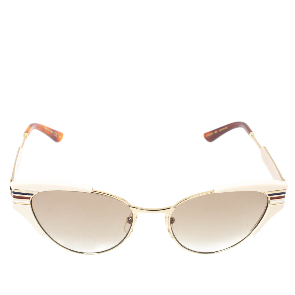 

Gucci Ivory and Gold/ Green Gradient GG0522S Cat Eye Sunglasses