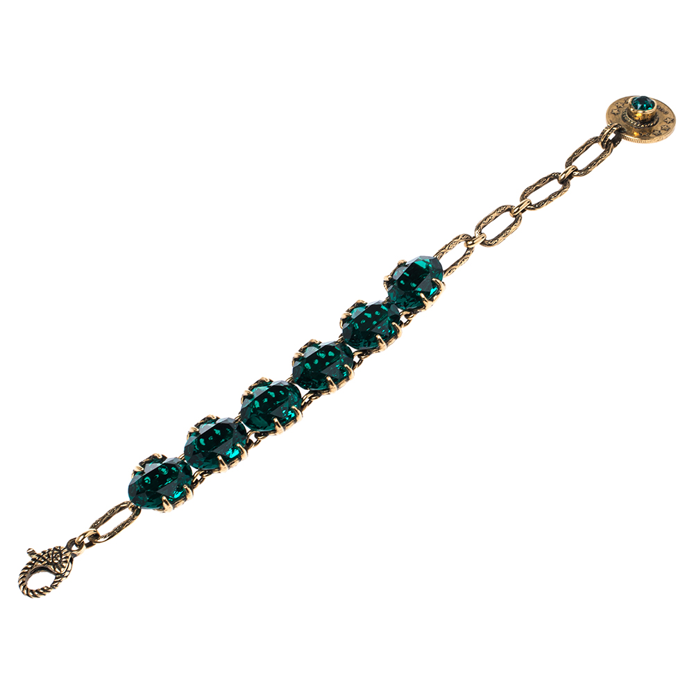 

Gucci Crystal Embellished Gold Tone Bracelet, Green