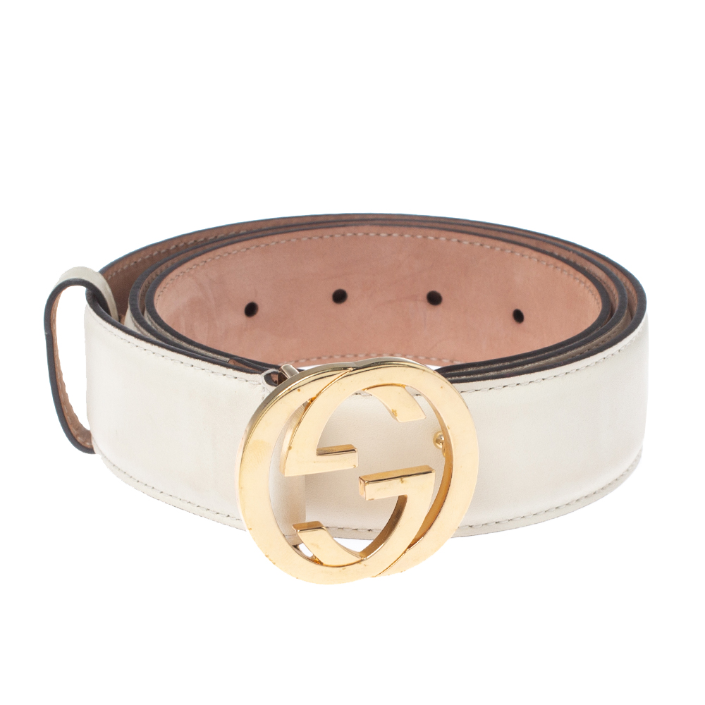 

Gucci White Leather Interlocking GG Buckle Belt Size, Cream