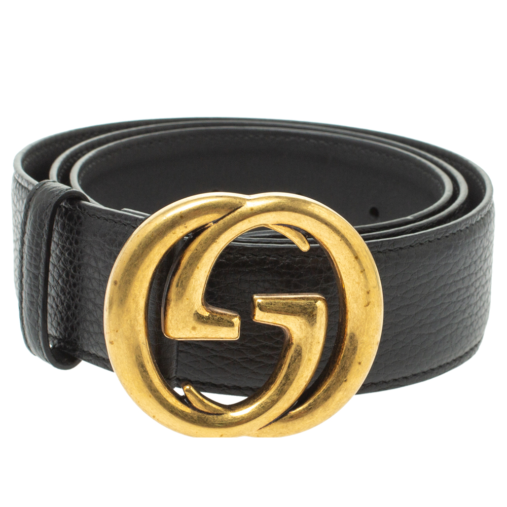 

Gucci Black Grained Leather Interlocking G Buckle Belt