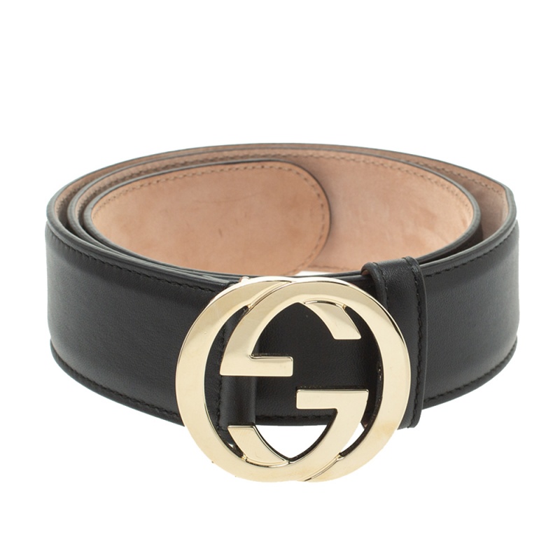 

Gucci Black Leather Interlocking G Buckle Belt