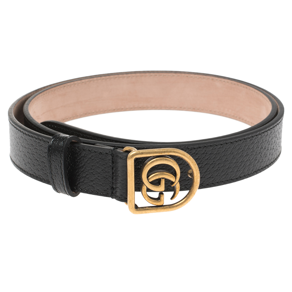 

Gucci Black Leather Double G Buckle Narrow Belt Size