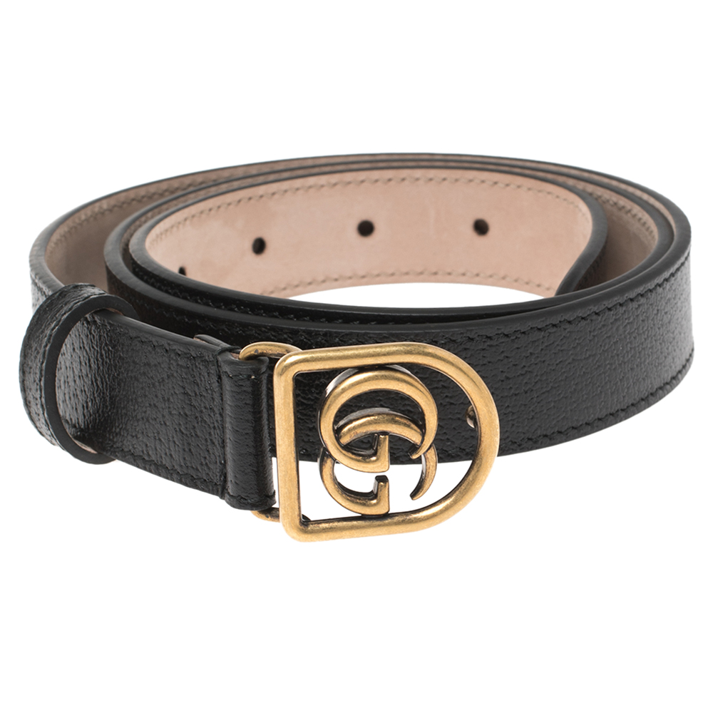 

Gucci Black Leather Double G Buckle Narrow Belt Size