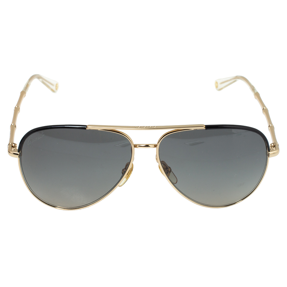 

Gucci Black & Gold Tone / Grey Gradient GG 4276/S Bamboo Aviator Sunglasses