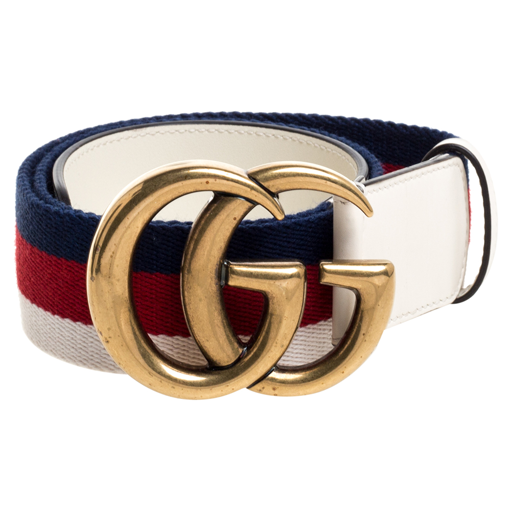 

Gucci White Canvas and Leather Web GG Marmont Belt