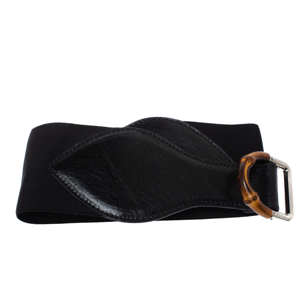 

Gucci Black Elastic Band and Leather Bamboo Buckle Waist Belt