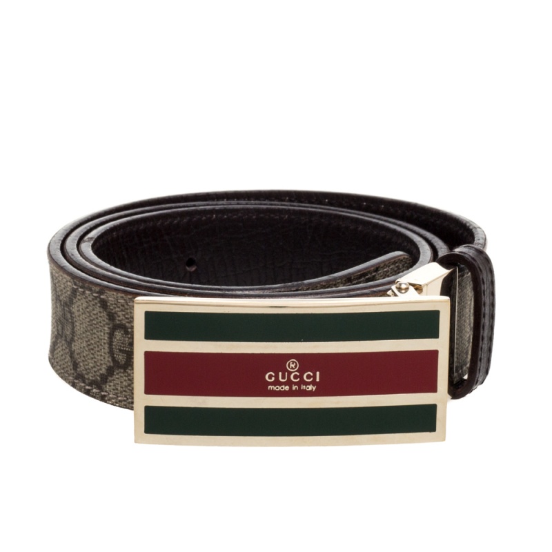 

Gucci Beige GG Supreme Canvas Web Square Buckle Belt