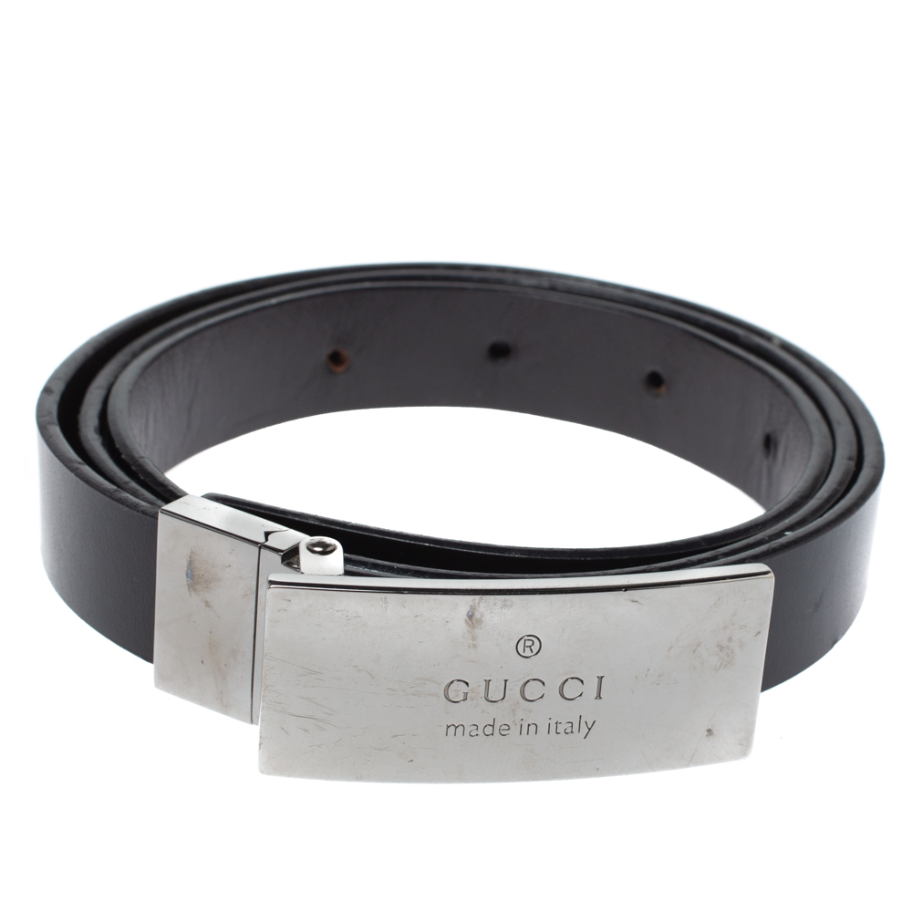 

Gucci Black Leather Logo Plaque Belt