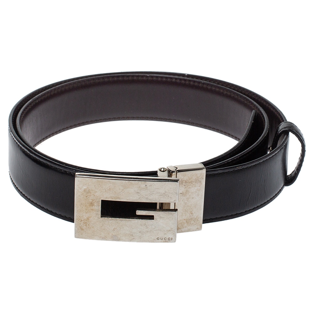 

Gucci Black Leather Reversible Square G Belt Size