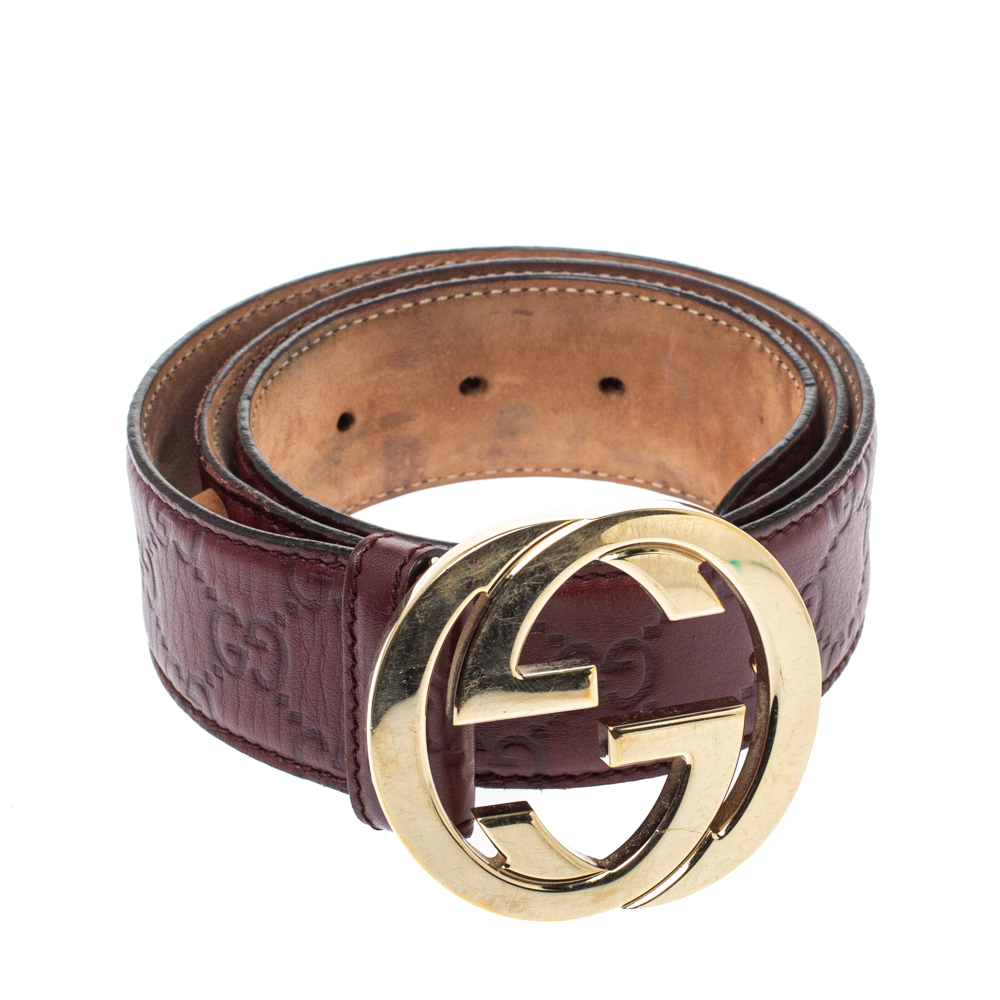 

Gucci Burgundy Guccissima Leather Interlocking G Buckle Belt, Purple