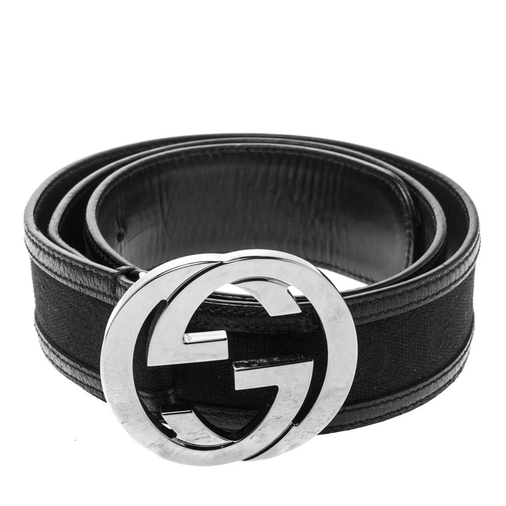 

Gucci Black GG Canvas and Leather G Interlocking Belt Size