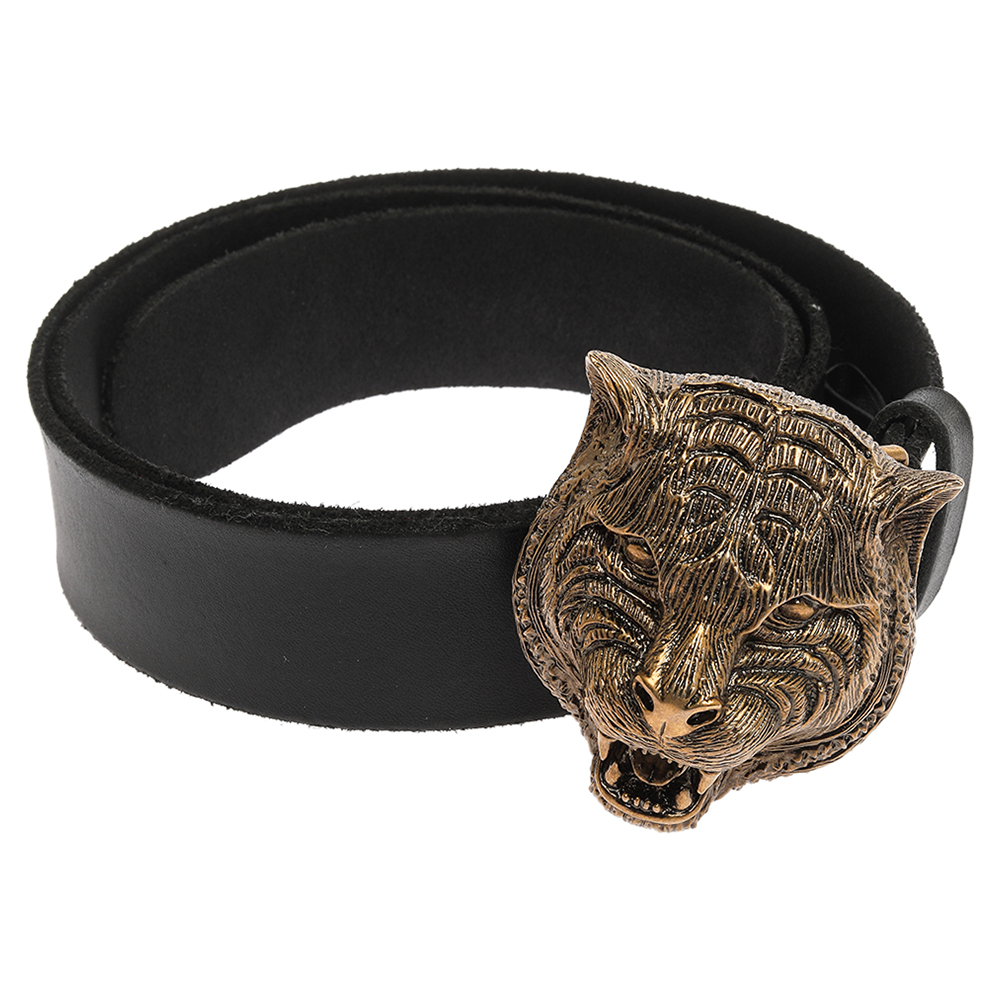

Gucci Black Leather Tiger Belt