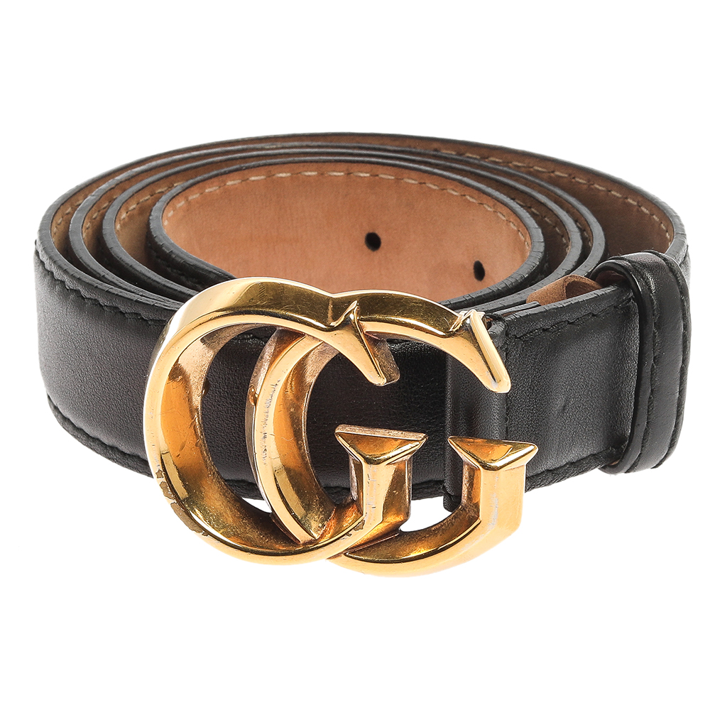 

Gucci Black Leather Double G Buckle Belt
