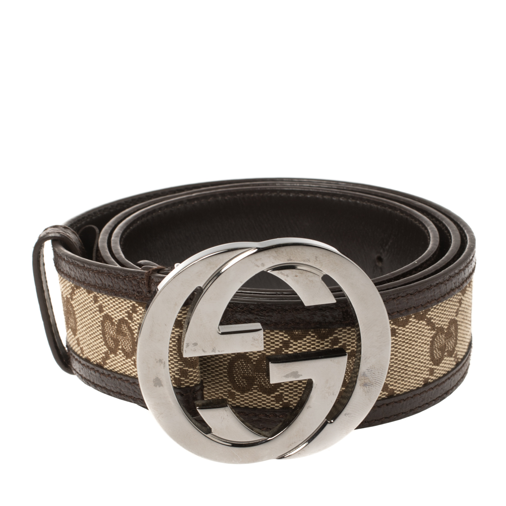 

Gucci Brown/Beige GG Canvas and Leather Interlocking G Buckle Belt
