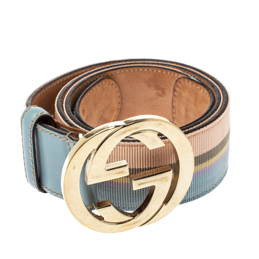 

Gucci Multicolor Web Detail Canvas and Leather Interlocking G Buckle Belt