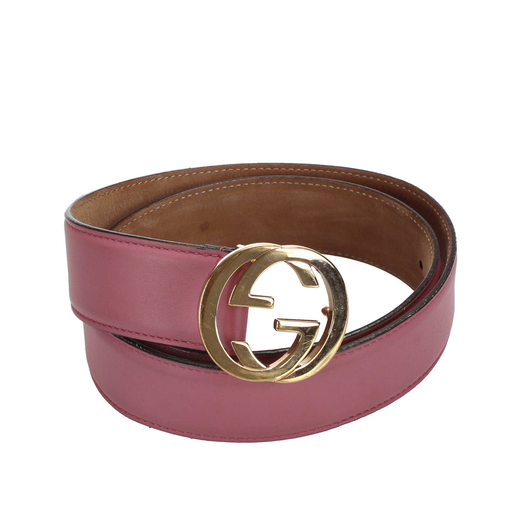 Pre-owned Gucci Pink Leather Gg Belt