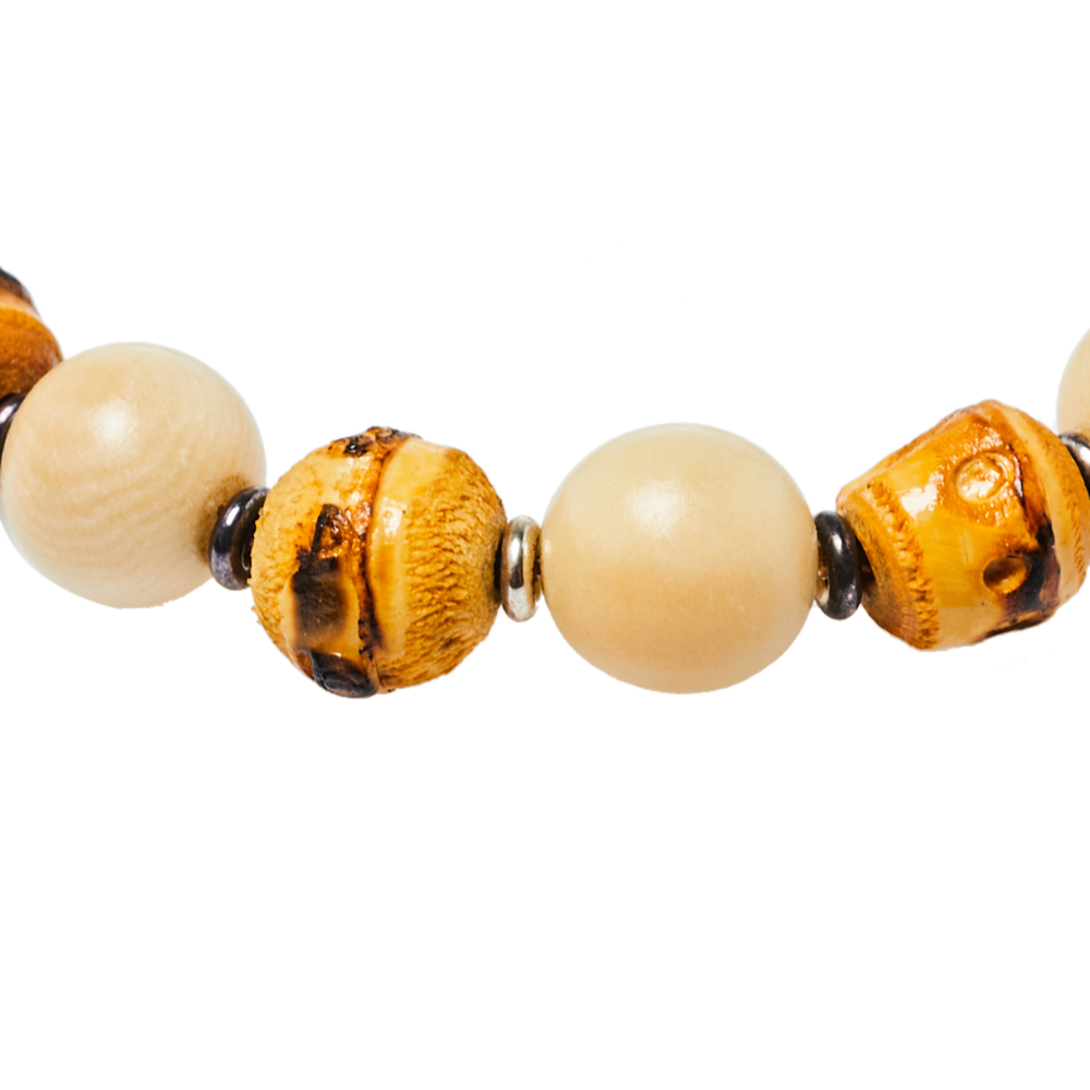 

Gucci Bamboo Wood & Tagua Beads Silver Adjustable Bracelet Size