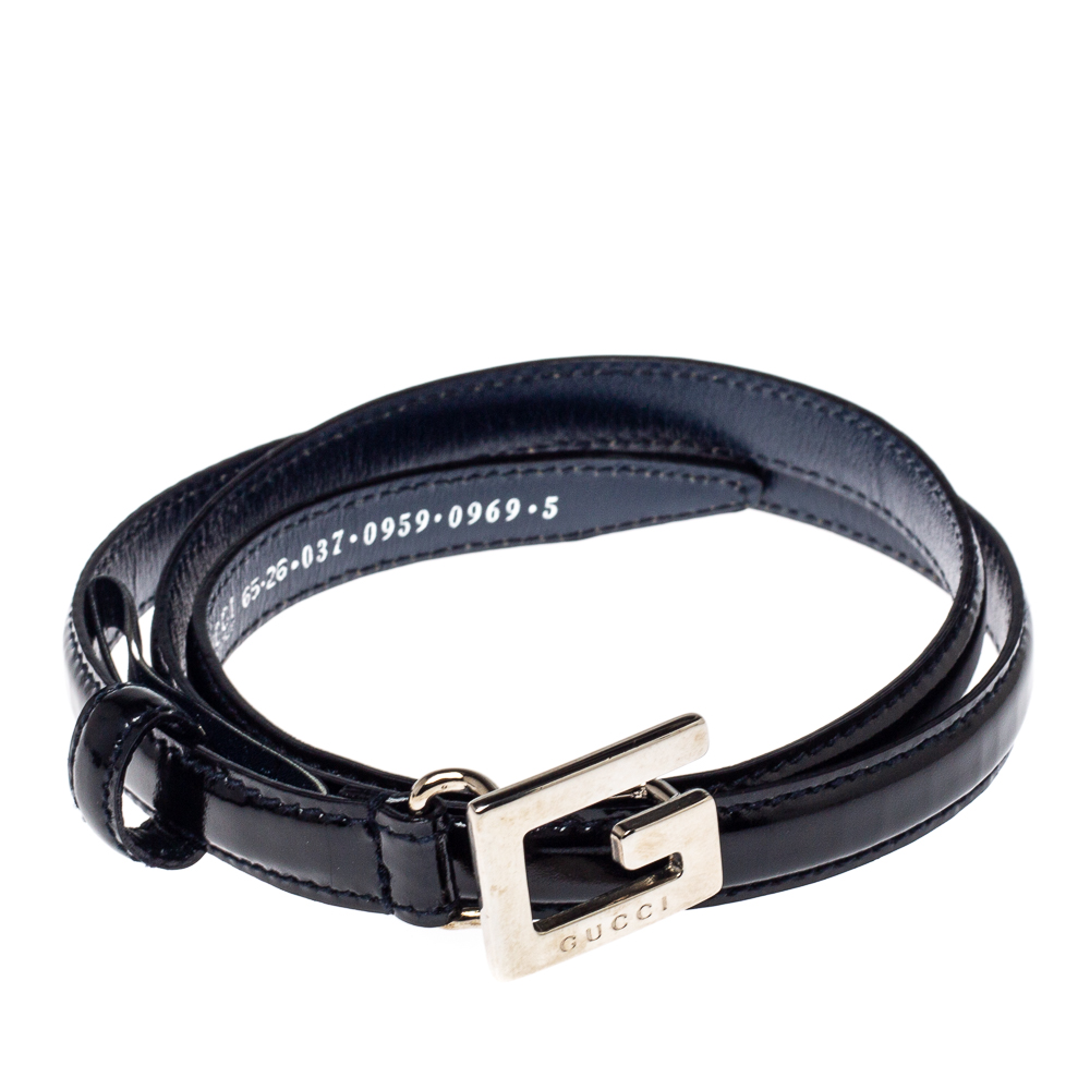 

Gucci Navy Blue Patent Leather Square G High Waist Narrow Belt