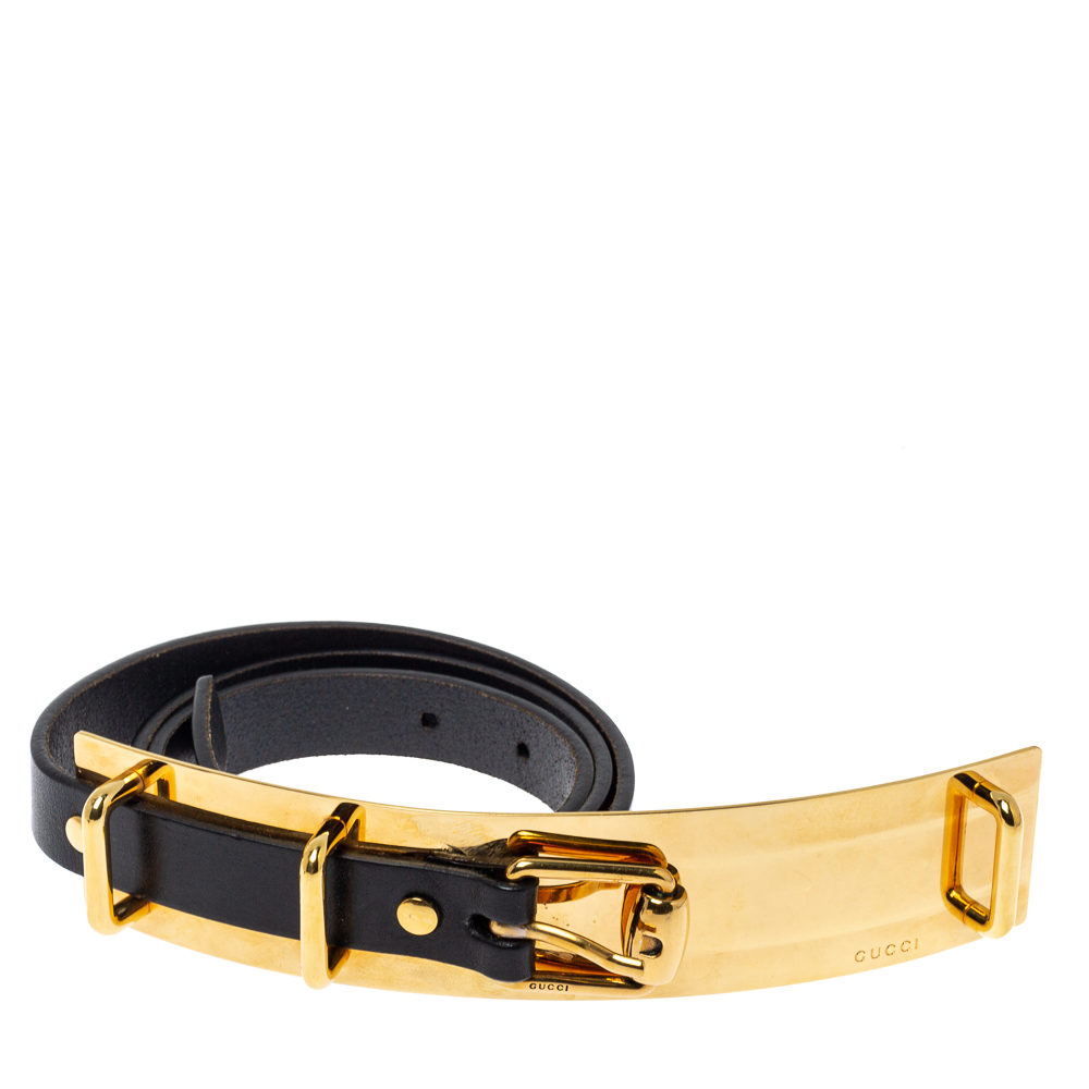 

Gucci Black Leather Gold Plate Buckle Belt