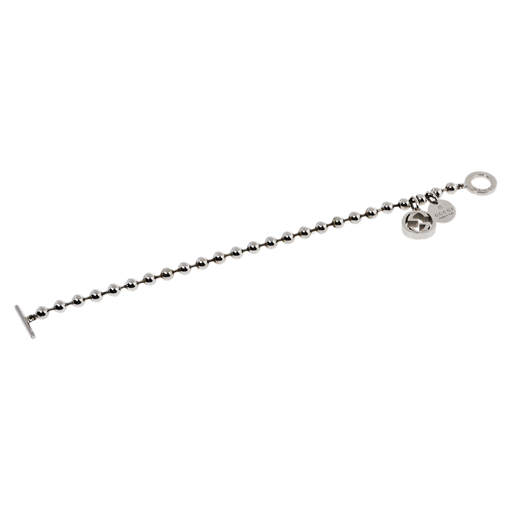 

Gucci Sterling Silver Boule Chain Charm Toggle Bracelet 17