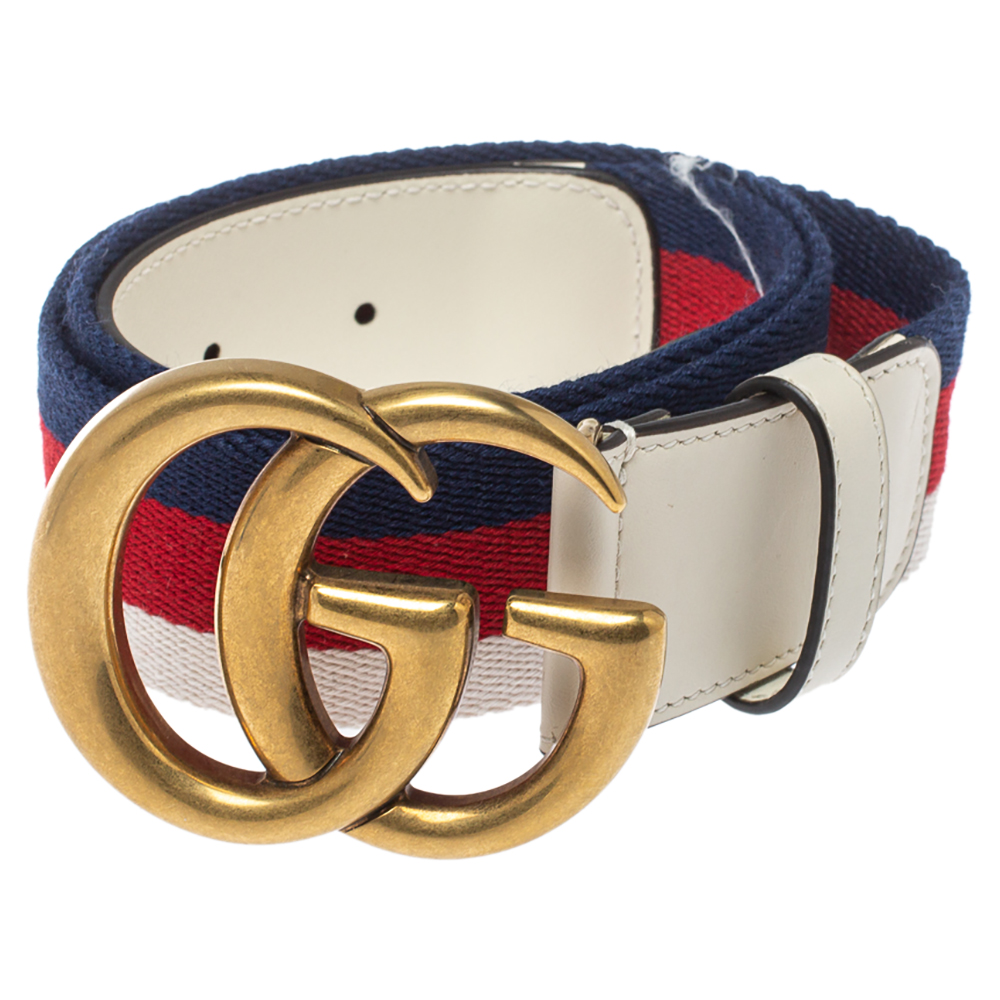 

Gucci White Canvas and Leather Web GG Marmont Belt