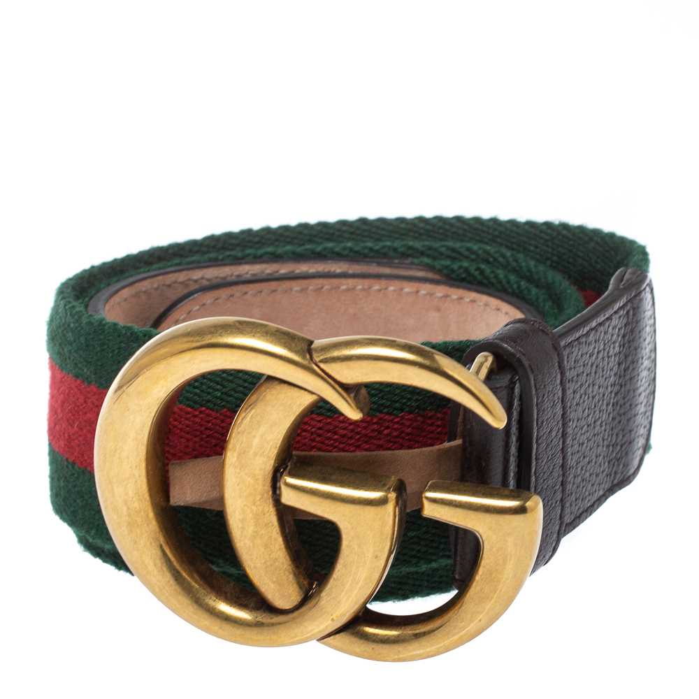 

Gucci Brown Canvas and Leather Web Double G Buckle Belt