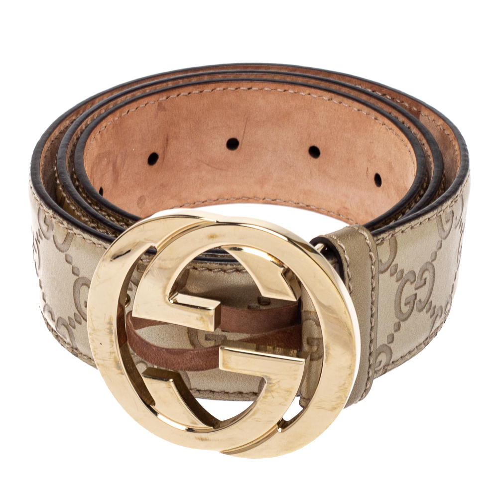 

Gucci Metallic Gold Guccissima Leather Interlocking G Buckle Belt