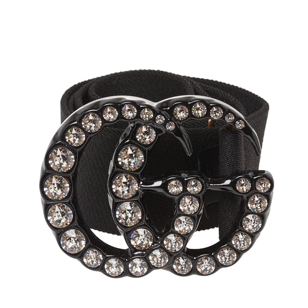 

Gucci Black Elastic Band Crystal Double G Buckle Waist Belt 80