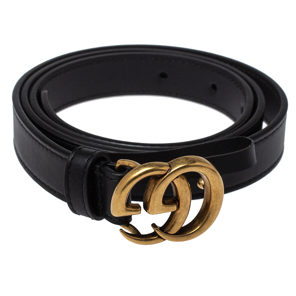 

Gucci Black Leather GG Marmont Buckle Narrow Belt