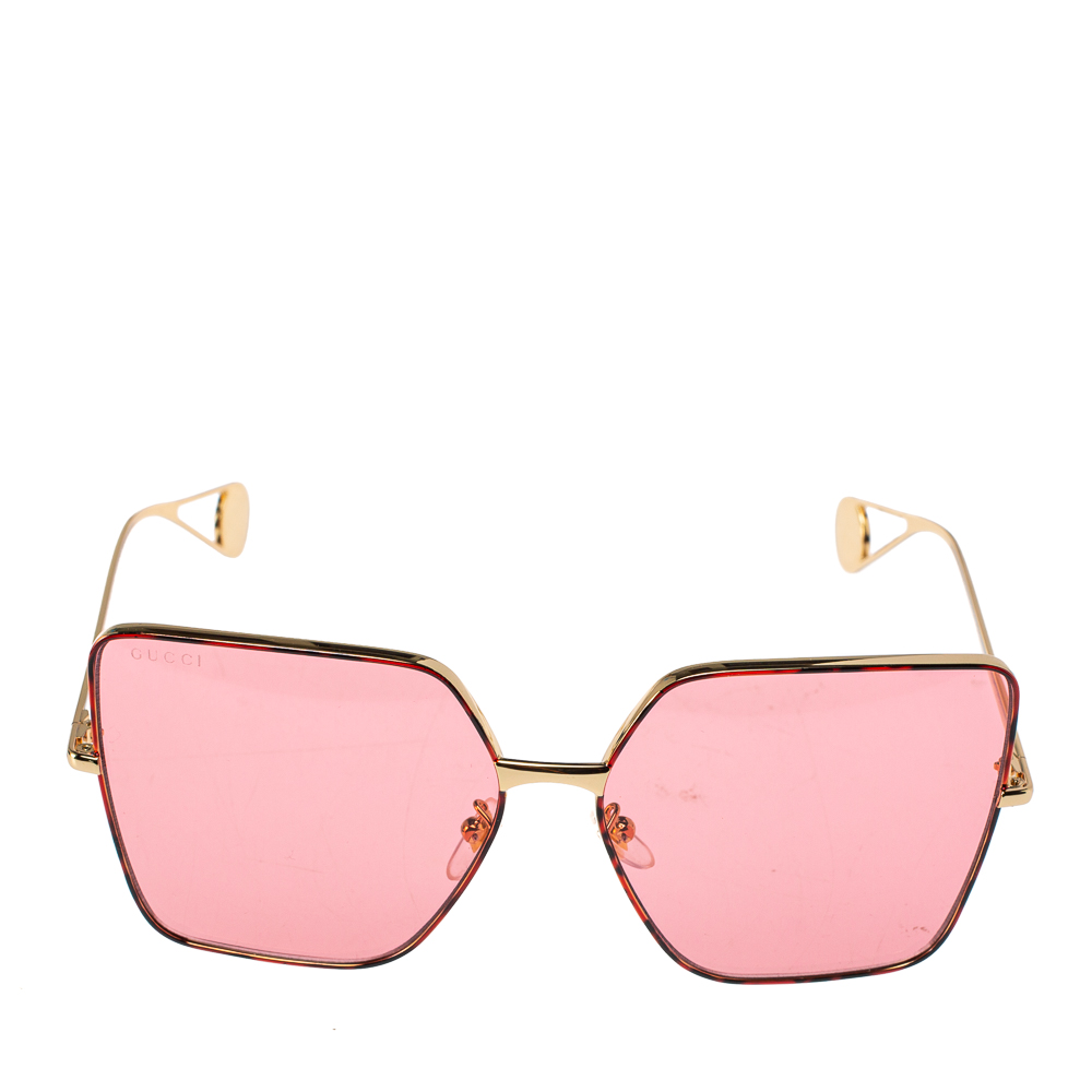 

Gucci Red Havana/ Pink GG0436S Oversized Square Sunglasses