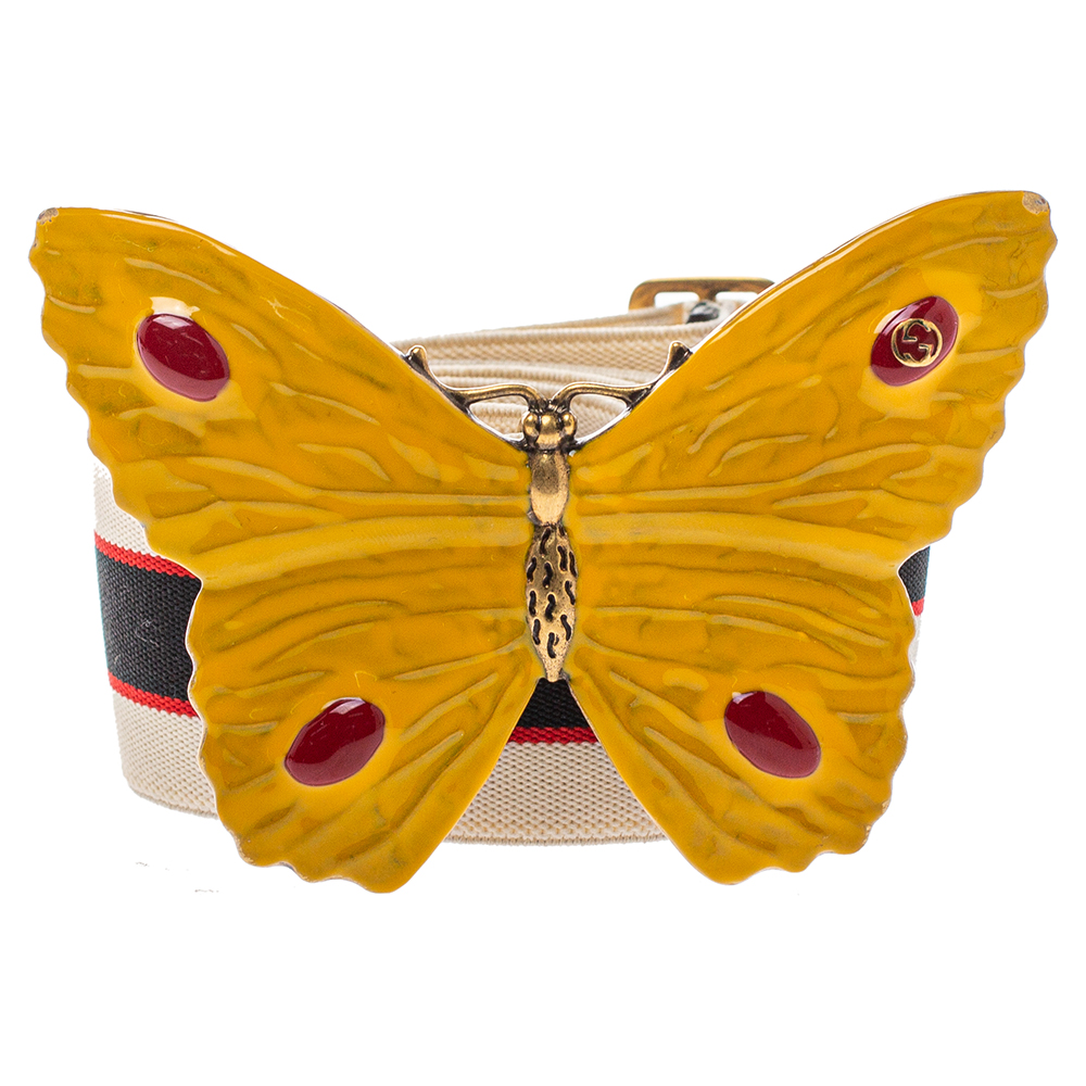 

Gucci White Elastic Band Butterfly Buckle Belt